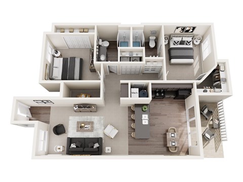 Floor plan for 2 beds, 2 baths, 1087 sqft